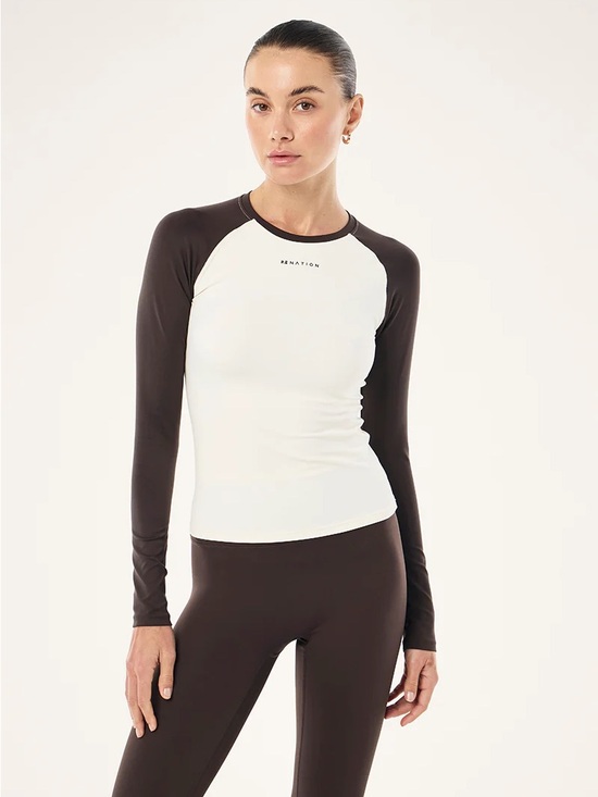P.E Nation Tops - P.E Nation Signature Long Sleeve Top In Whisper White & Coffee new tags large